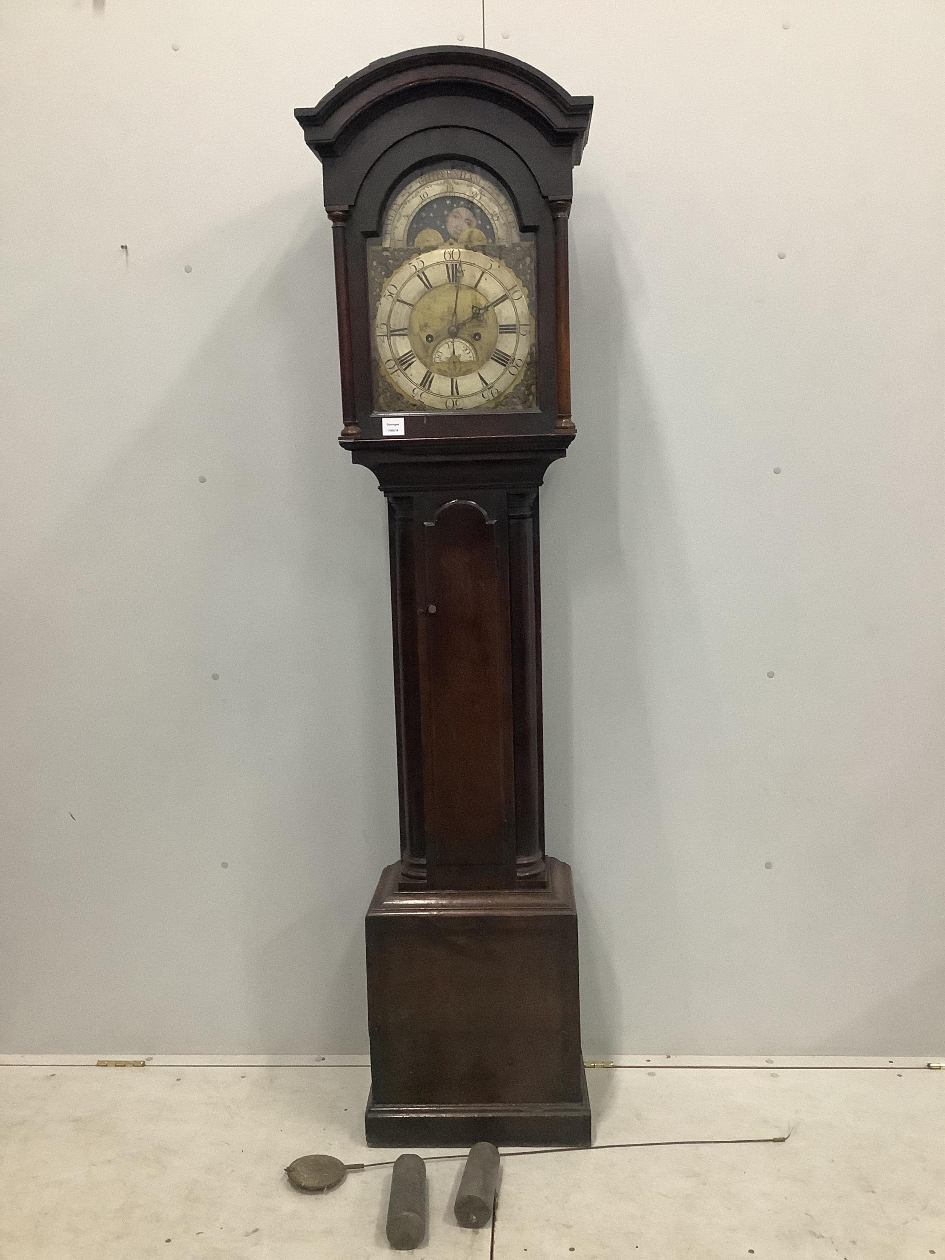 Bailey of Chippenham, a mid 18th century oak eight day longcase clock, height 203cm. Condition - fair